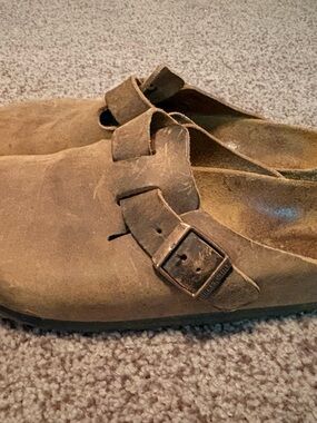 Birkenstock Brown Suede Slip-On Clogs with Buckle